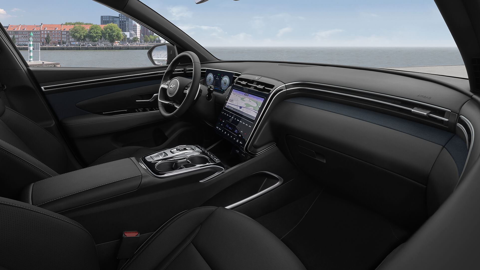 Fotografie elegantního interiéru zcela nového kompaktního SUV Hyundai Tucson.
